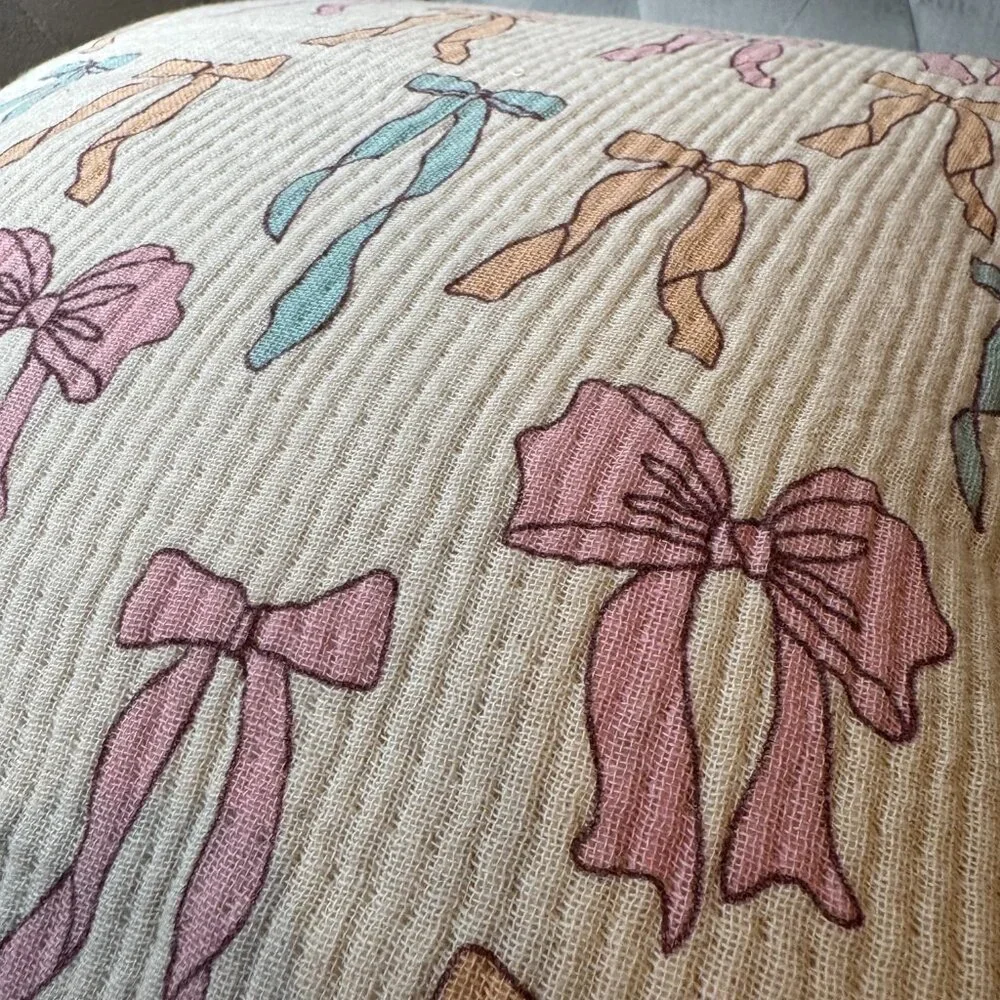 Style‎ Happy Coquette Colorful Bow Preppy Throw Pillow NWT multi color 20x20